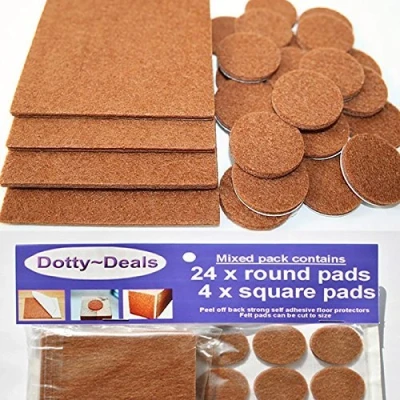 Image of 4x square &amp; 24x round self adhesive felt floor protector pads.