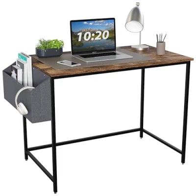 Image of Vida Designs Brooklyn 120 cm Large Computer Desk With Storage Home Office Writing Modern Industrial Style PC Table (Dark Wood)