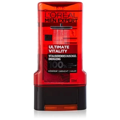 Image of L&#039;Oréal Men Expert Ultimate Vitality Shower Gel for Men, Grape Vine Extract Cleans and Revives Men&#039;s Skin (Face, Body Hair) Gently Without Drying Out, 1 x 300 ml