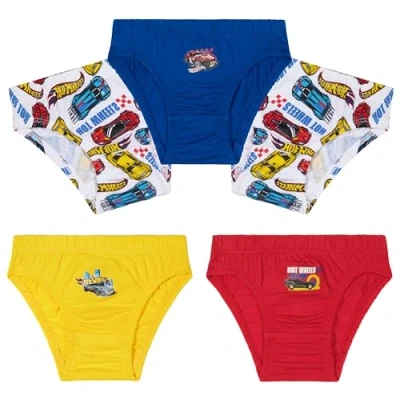 Image of Hot Wheels Boys Underwear Briefs, Comfy Breathable Cotton Pants for Kids Pack of 5 (Multi, 6 Years)
