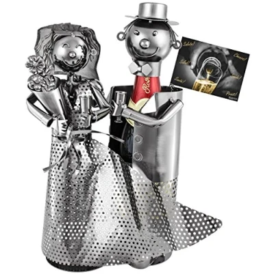 Image of BRUBAKER Bottle Holder for Sparkling Wine or Champagne Wedding Couple Metal Sculpture with Gift Card