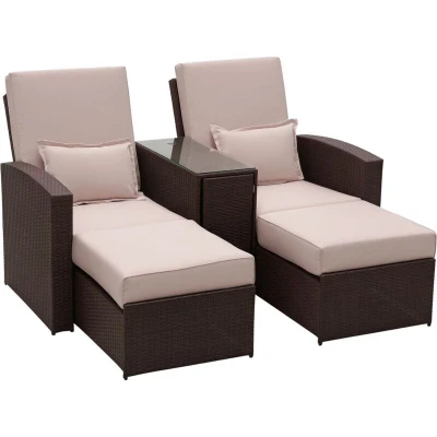 Image of Outsunny Outdoor Garden Rattan Sofa Lounger Recliner Wicker Patio Furniture Set