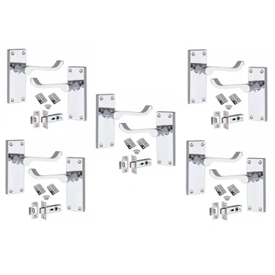 Image of Golden Grace 5 Sets of Victorian Scroll Latch Door Handles Polished Chrome Hinges &amp; Latches Pack 120MM X 40MM