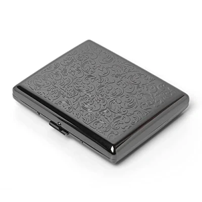 Image of Metal Cigarette Case for Women and Men, Portable Double Sided Spring Clip Open Case/Box， Holds 18 20 100mm Cigarettes (Gun Black)