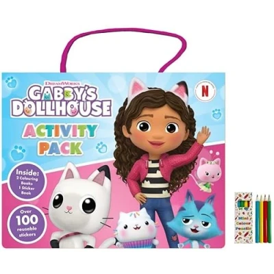 Image of Anila&#039;s Gabby&#039;s Dollhouse Activity Pack with Colouring Books, Sticker Book, Pencils &amp; 100 Reusable Stickers.(Perfect for Children Aged 3 8).