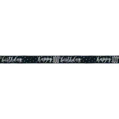 Image of Unique 83474 Black Prismatic 100th Birthday Foil Banner, 108&quot; 1 Pc, Age 100