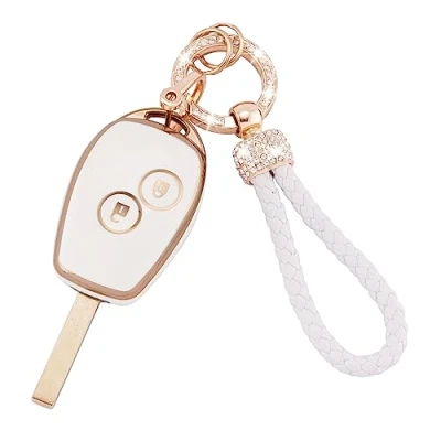 Image of Koaudb Key Cover Fit for Clio Kangoo Megane Laguna Modus Dacia Twingo 2 Buttons Smart Card Case Holder Soft TPU Fob Protector with Bling Keychain (Rnl 2R)