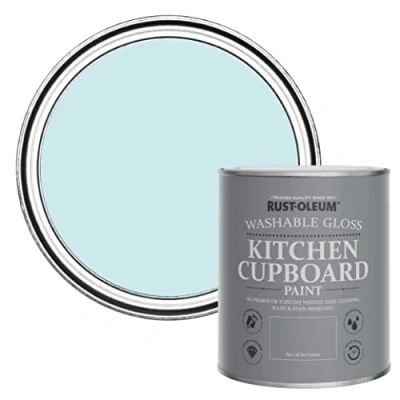 Image of Rust Oleum Blue Kitchen Cupboard Paint in Gloss Finish Duck Egg 750ml