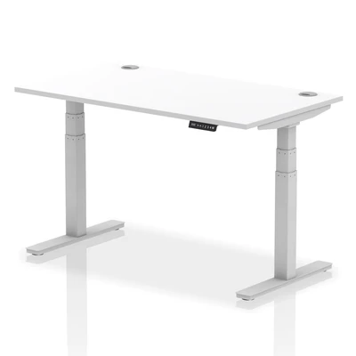 Image of Air 1400x800mm Height Adjustable Desk White Top Cable Ports Silver Leg