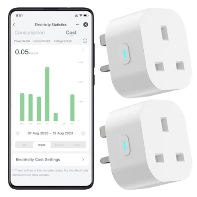 Image of EIGHTREE Smart Plug That Work with Alexa &amp; Google Home, Home Socket Energy Monitoring, Remote Control, Timer Schedule Function, 2.4Ghz Wi Fi Only, No Hub Required, 2 Pack