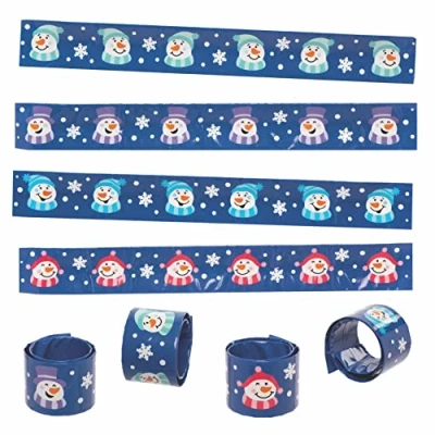 Image of Baker Ross FC254 Jolly Snowman Snap on Bracelets Pack of 4, Slap Bands For Children&#039;s Stocking Fillers or Kids Pocket Money Toys