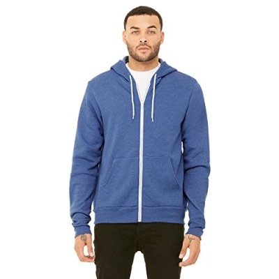 Image of Unisex Poly Cotton Fleece Full Zip Hoodie HEATHER TRU ROYL L