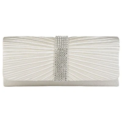 Image of Eleoption Womens Satin Diamante Ladies Pleated Bow Wedding Bridal Prom Handbag Clutch Bag,Ivory