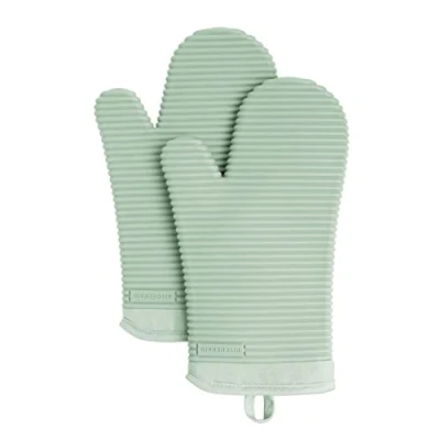 Image of KitchenAid Ribbed Soft Silicone Oven Mitt Set, Pistachio 2 Count