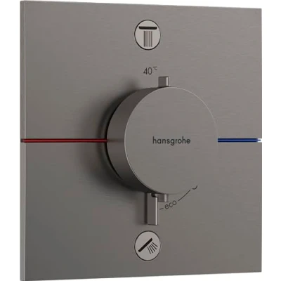 Image of hansgrohe ShowerSelect Comfort E thermostat conceiled, bathroom tap with safety stop at 40 C, square for shower and bath tub, mixer 2 functions, brushed black chrome, 15578340