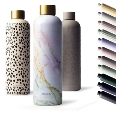 Image of MAMEIDO Metal Water Bottle 500ml, 750ml &amp; 1l Leak Proof Insulated Bottle. BPA Free Stainless Steel, Thermo Flask (Pearl Marble Gold, 0,5l)