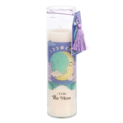 Image of Celestial Dreams: Moon Violet Tube Candle with Aesthetic Tarot Card Design Scented, Floral Fragrance, Social Media Worthy Home Decor