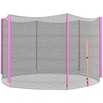 Image of SPORTNOW 10ft Trampoline Net, Replacement Safety Net Enclosure with Zipped Door and 6 Plastic Pole Covers, Pink