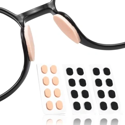 Image of 12 Pairs Glasses Nose Pads, Adhesive Anti Slip Oval Shape Pads，Soft Relieve Pressure for Eyeglasses and Sunglasses(Skin Tone Black)