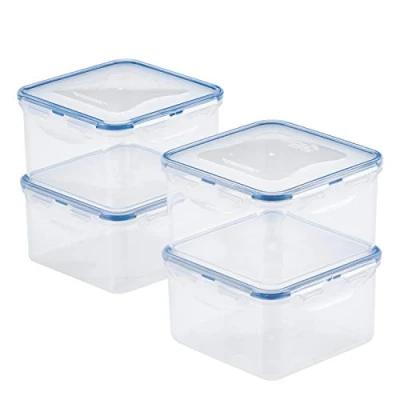 Image of LocknLock HPL822DS4 Easy Essentials Container Food Storage Bin Set, Polypropylene Silicone, Clear