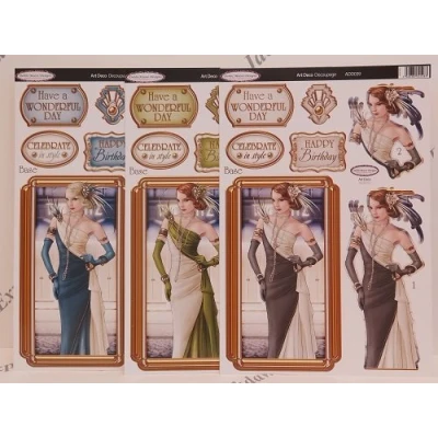 Image of 3 x Debbi Moore Art Deco Decadence Decoupage Die Cut Pack 8 Designs to Choose (Have A Wonderful Day (ADD039))
