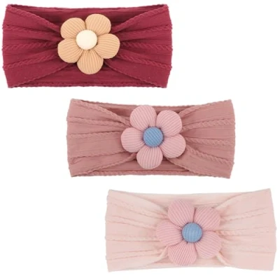 Image of DRESHOW 3 Pack Girls Flower Headbands Stretchy Nylon Handmade Hair Accessories for Newborn Infant Toddlers Kids