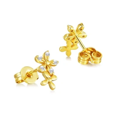 Image of Philip Jones Gold Plated Flower Earrings Created with Zircondia® Crystals