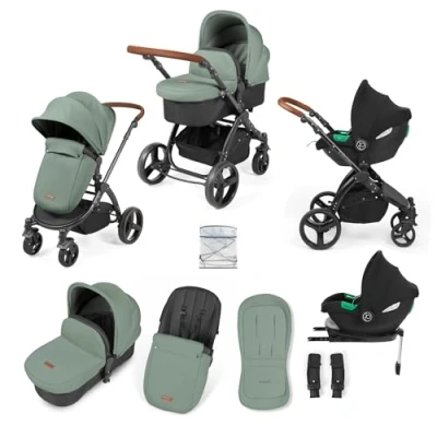 Image of Ickle Bubba Stomp Urban 3 in 1 Travel System with Isofix Base (Cirrus) (Matte Black/Sage Green/Tan)