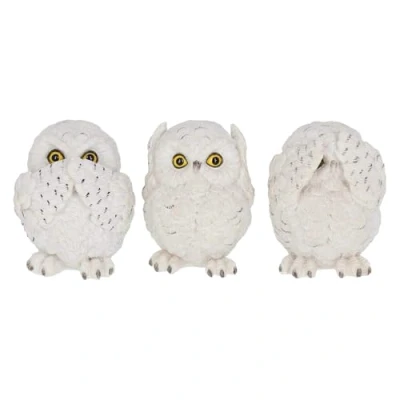 Image of Nemesis Now Three Wise Owls Figurine 8cm White