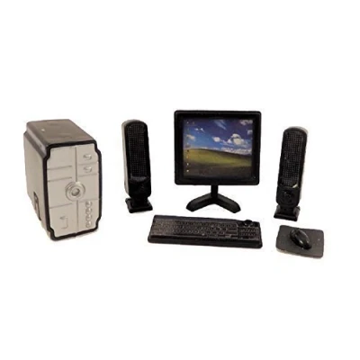 Image of Melody Jane Dolls House PC Desktop Computer Set Modern Office Accessory Black