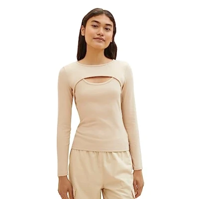 Image of TOM TAILOR Denim Women&#039;s 1039353 Long Sleeved T Shirt, 29511 Soft Neutral Beige, Large