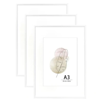 Image of KAIWIN A3 Picture Frame white Set of 3, Wooden Poster with mat, 29.7x42 cm Frames for Wall Mounting Display Home, Office,Gallery,Holiday Photos, Posters, Puzzles