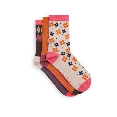 Image of Weird Fish Parade Patterned Socks 3 Pack Brick Orange Size 4 7