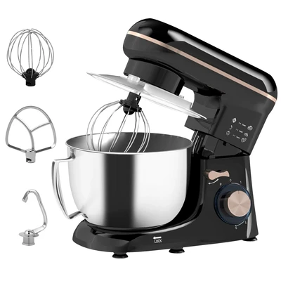 Image of HOMCOM Stand Mixer, 4.5L Food Mixer for Baking, 6 Speeds and Pulse Setting, 1300W Cake Electric Kitchen with Dough Hook, Whisk, Stainless Steel Bowl, Splash Guard, Beater, Black