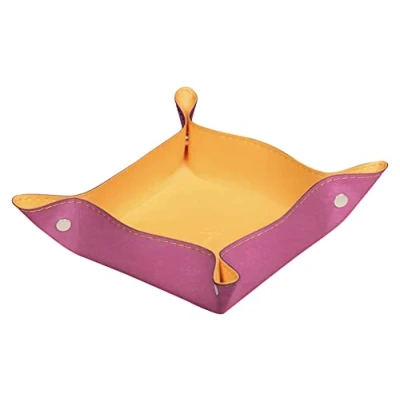 Image of RHODIA 194597C Fuchsia Reversible Tidy Box 12x12x4.5 cm Orange Saddle Stitching, Magnetic Corners Faux Leather Home Office Collection Rhodiarama Organization &amp; Designer Storage