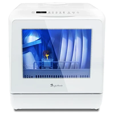 Image of Table Top Dishwasher, Mini Countertop Dishwasher Portable, 6 Programs, Built in 5L Water Tank, 4 Place Settings, Touch Control, LED Display, Fruit Wash, No Installation, White