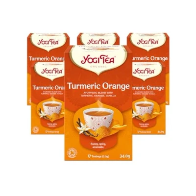 Image of Yogi Tea, Turmeric Orange, Organic Herbal Naturally Caffeine Free, Blend of Turmeric, Orange and Vanilla, 6 Packs x 17 Tea Bags (102 Teabags Total)