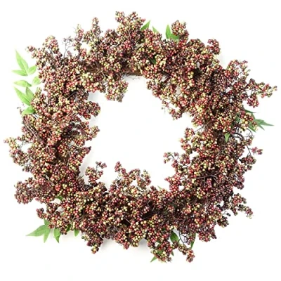 Image of Leaf Design Artificial Berry Wreath, White, 55cm