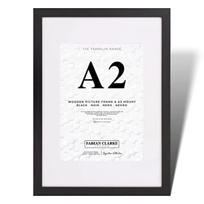 Image of Fabian Clarke London® A2 Modern Black Wooden Picture Photo Frame with A3 White Mount to Hang Portrait or Landscape