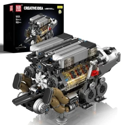 Image of Mould King 10131 MOC Technology W16 Tight Fitted V8 Engines Combined Block Kit Clamp Blocks Contains Engine and Battery Box Four Turbochargers (952 PCS+)