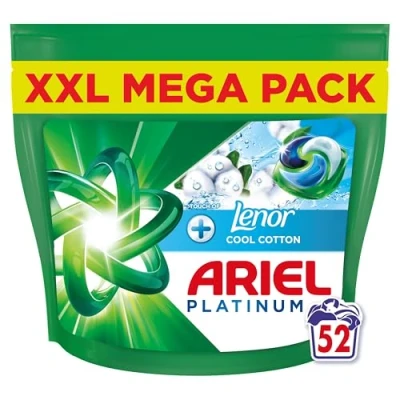 Image of Ariel Platinum PODS, Washing Liquid Laundry Detergent Capsules 52 Washes, +Touch of Lenor Cool Cotton, 7 Day Long Lasting Freshness