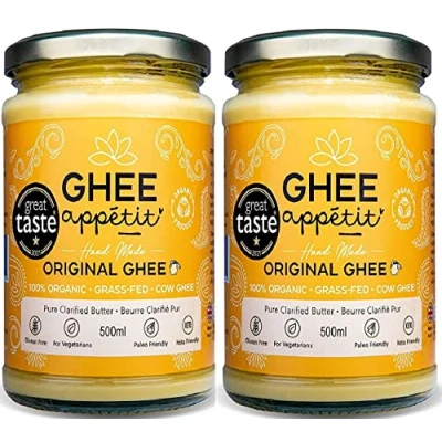 Image of Ghee Appétit Organic 500ml I Certified Free Range Grass Fed Butter Vegetarian Ayurveda Recipe Pure Clarified Artisan (Pack of 2)