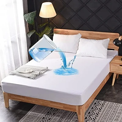 Image of ESFOTO Super King Mattress Cover Waterproof Protector Size Soft Noiseless Bed Breathable &amp; Vinyl Free Washable Fitted 30cm Deep (Super (180x200cm))