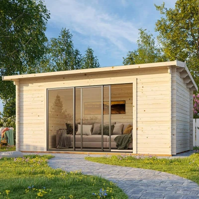 Image of Palmako Ines 5.2m x 3.8m Log Cabin Garden Office Sliding Doors (44mm)