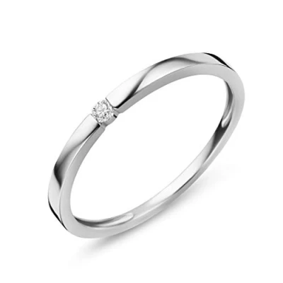 Image of Orovi Women Diamond Ring 9 K /375 White Gold Engagement With 0.03 Ct Brilliant Cut, Solitaire