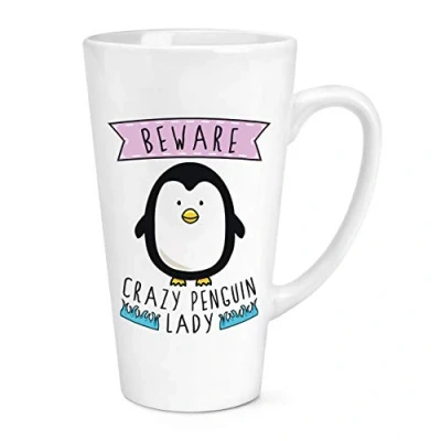 Image of Beware Crazy Penguin Lady 17oz Large Latte Mug Cup