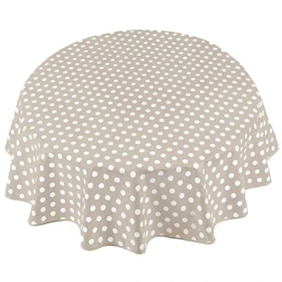 Image of Home Direct Round Oilcloth PVC Wipe Clean Tablecloth Table Cover 160cm 62&quot; Polka Dot Beige Grey