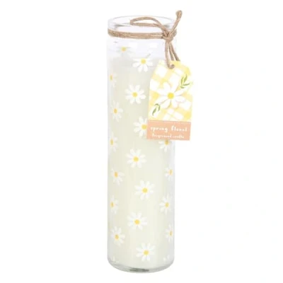 Image of Spring Scented White Daisy Tube Candle: 70 Hour Burn Time, Repurposable Glass Jar Charming Design Home Accessory