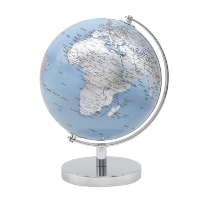 Image of Lesser &amp; Pavey Decorative Round Globe for Home With Stand Blue Silver or Cream Gold (Silver, Small)