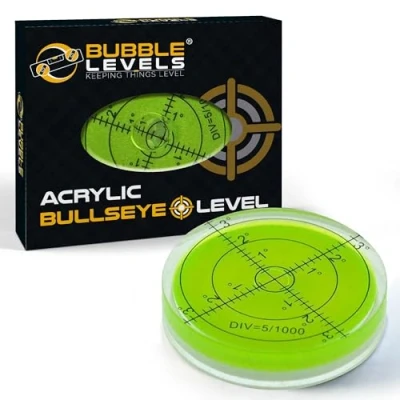 Image of Large Acrylic Precision Bullseye Spirit Level 60mm Diameter, Degrees, Circular, Surface Bulls Eye for Caravans (Supplied in a Gift Box) (Acrylic)